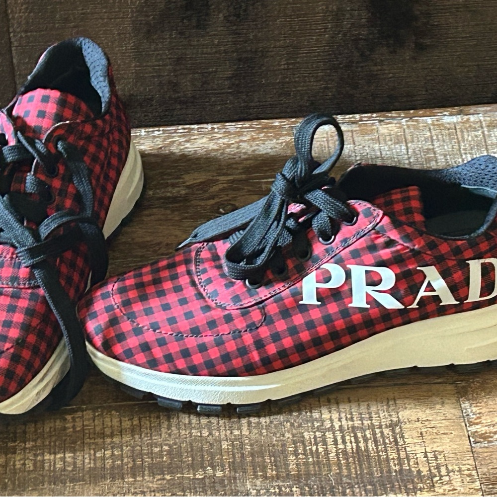 Prada Red and Black Canvas Sneakers